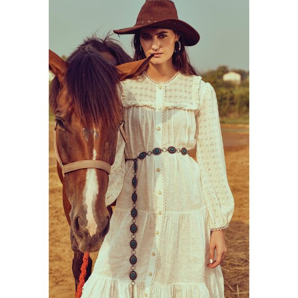 Myra Bag Concho Belt Metal Links Silver Tone Turquoise - NWT - Picture 2 of 4